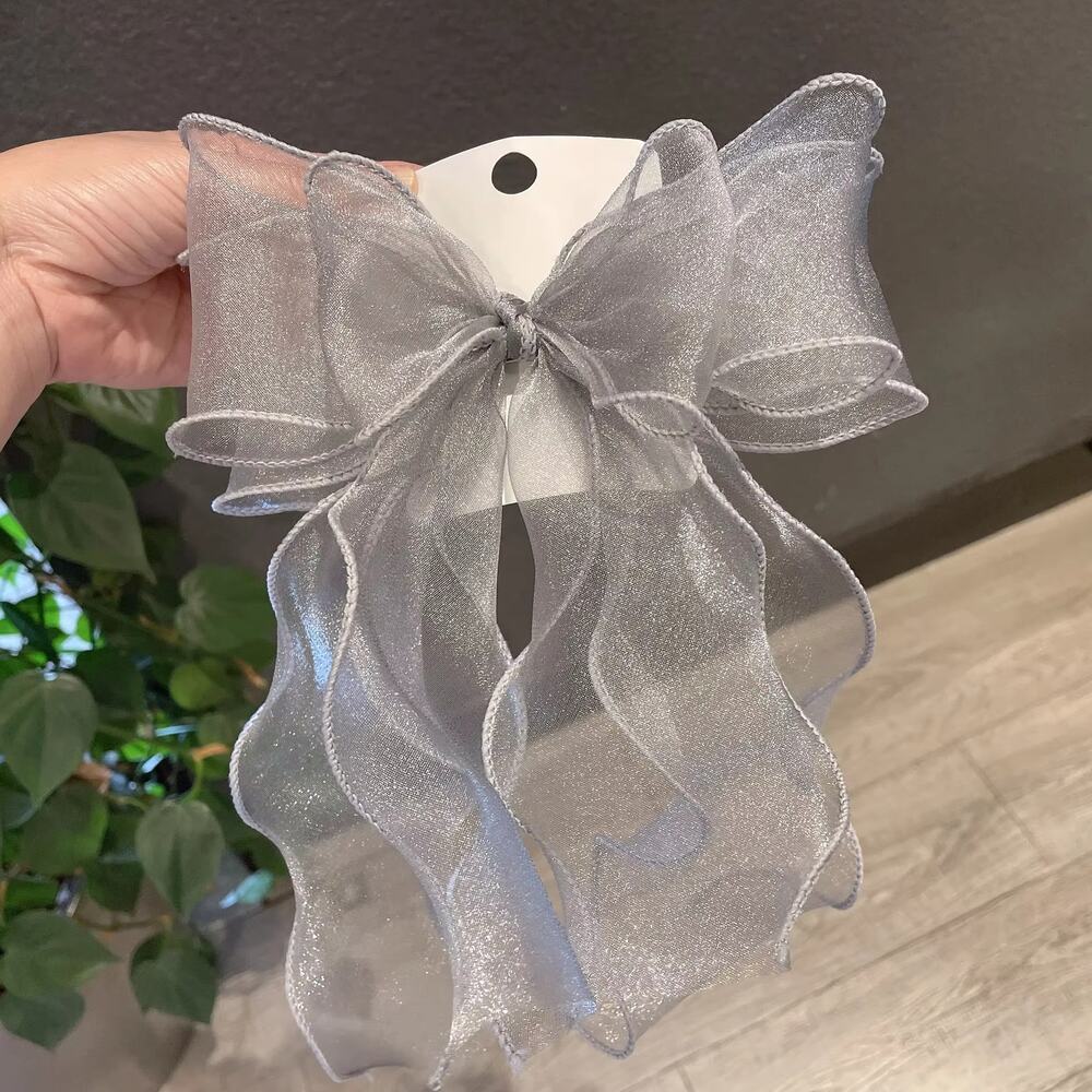 Gray Shiny Chiffon Hair Bow Clips Imported from Korea